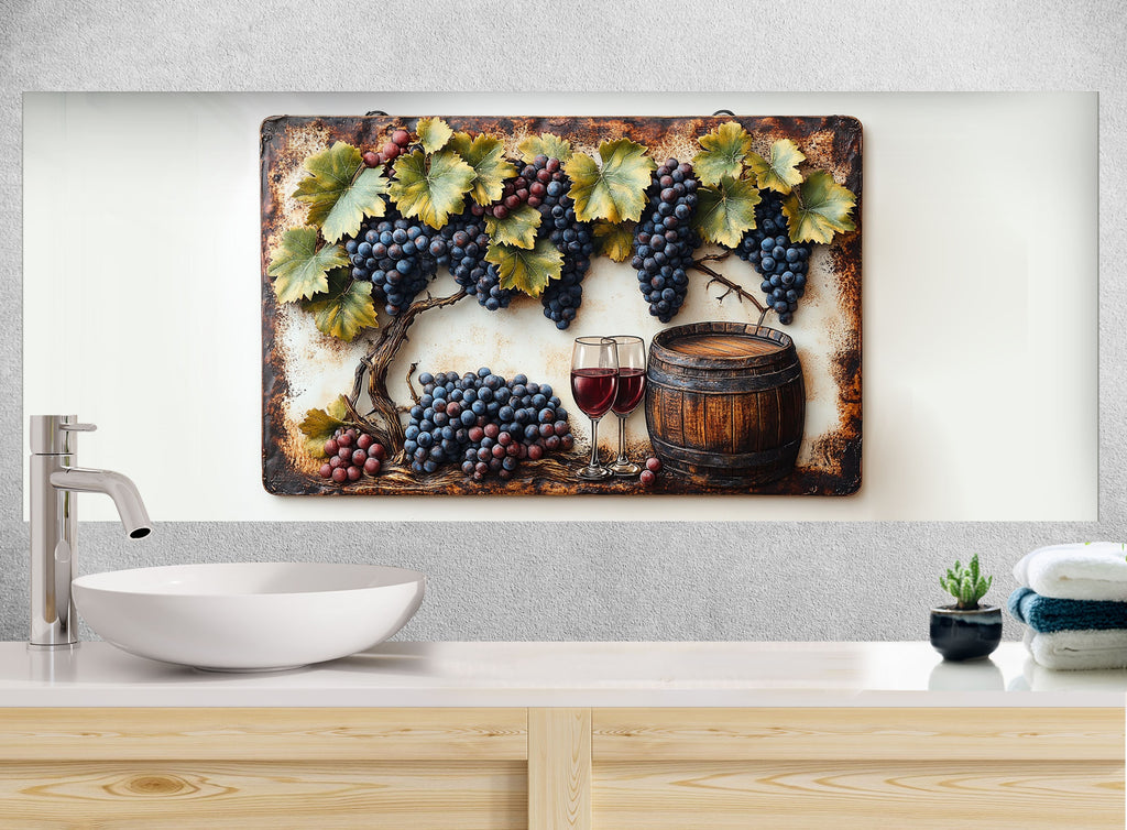 Rustic Grape Vine Glass Kitchen Backsplash – Vineyard Wine & Barrel Design-BacksplashArtworks