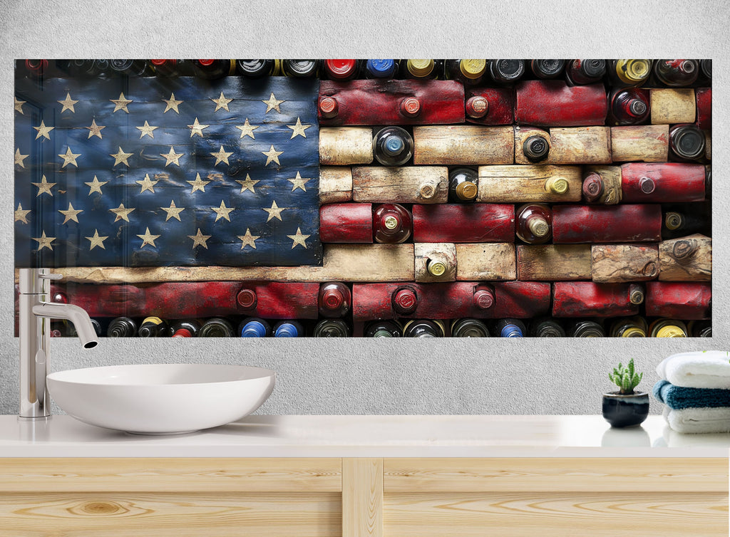 American Flag - Wine Bottle Glass Kitchen Backsplash-BacksplashArtworks