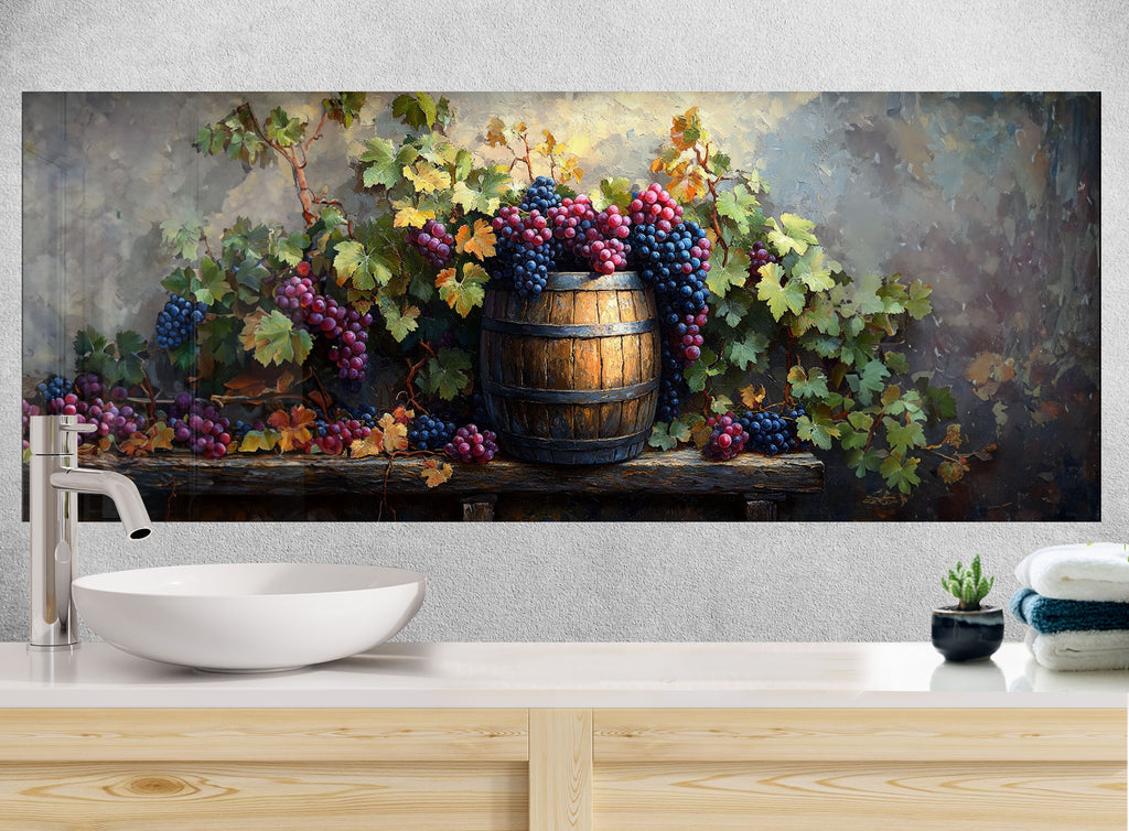 Rustic Grape Vine Glass Kitchen Backsplash – Vineyard Barrel Design-BacksplashArtworks