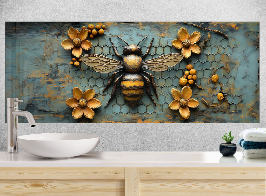 Vintage Honey Bee - Glass Kitchen Backsplash-BacksplashArtworks
