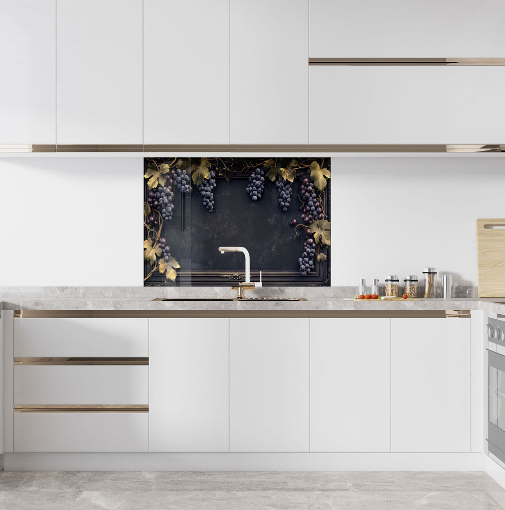 Rustic Grape Vine Glass Kitchen Backsplash – Vintage Vineyard Design-BacksplashArtworks