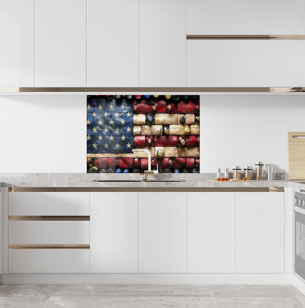 American Flag - Wine Bottle Glass Kitchen Backsplash-BacksplashArtworks