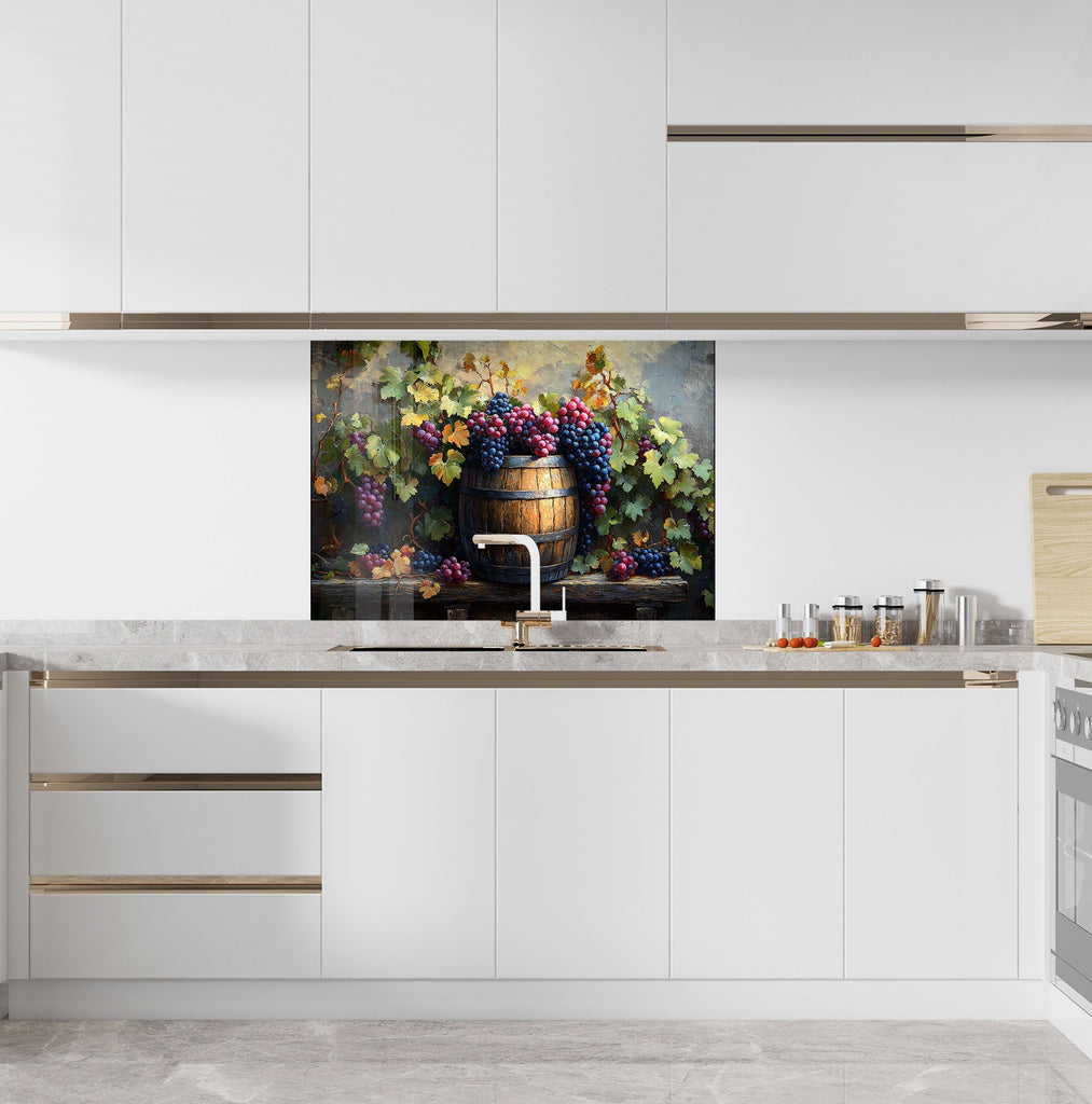 Rustic Grape Vine Glass Kitchen Backsplash – Vineyard Barrel Design-BacksplashArtworks
