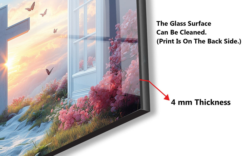 Heaven's Light - Cross & Sunrise Glass Kitchen Backsplash-BacksplashArtworks