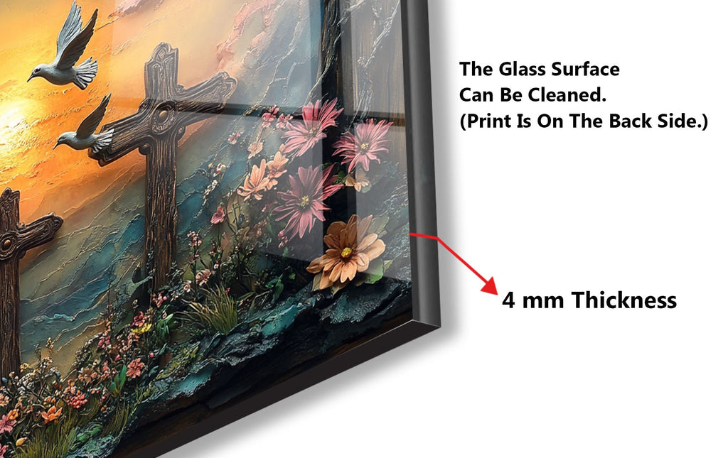 Faithful Sunrise - Three Crosses Glass Kitchen Backsplash-BacksplashArtworks