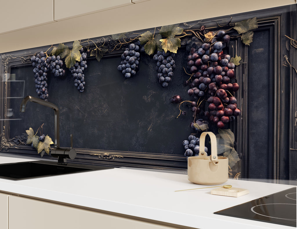 Rustic Grape Vine Glass Kitchen Backsplash – Vintage Vineyard Design-BacksplashArtworks