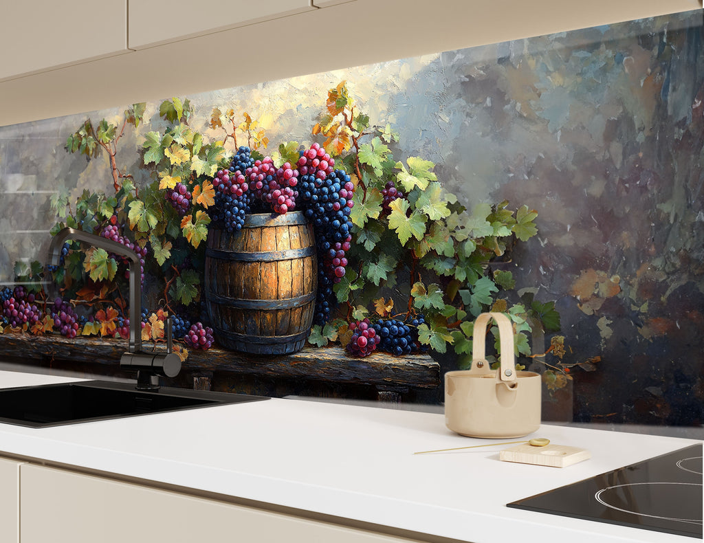 Rustic Grape Vine Glass Kitchen Backsplash – Vineyard Barrel Design-BacksplashArtworks