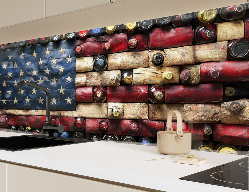 American Flag - Wine Bottle Glass Kitchen Backsplash-BacksplashArtworks