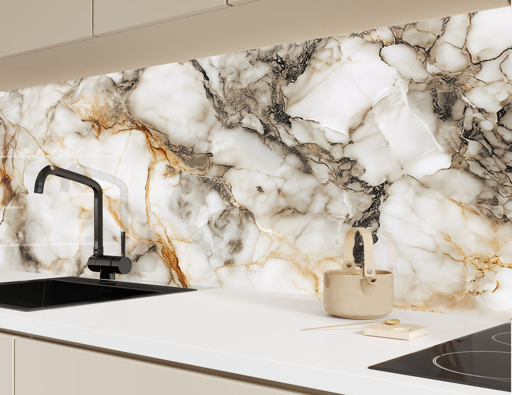Modern kitchen backsplash with luxurious marble design premium textured backsplash glass art panel for stylish kitchen spaces

