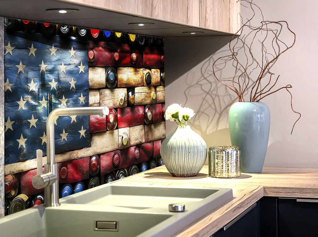 American Flag - Wine Bottle Glass Kitchen Backsplash-BacksplashArtworks