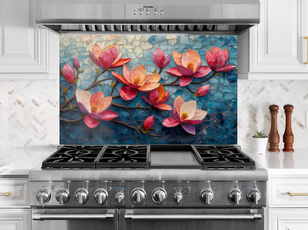 Magnolia Mosaic Art - Glass Kitchen Backsplash-BacksplashArtworks