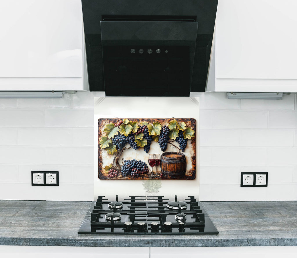 Rustic Grape Vine Glass Kitchen Backsplash – Vineyard Wine & Barrel Design-BacksplashArtworks