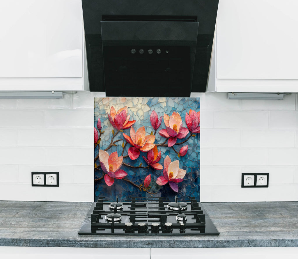 Magnolia Mosaic Art - Glass Kitchen Backsplash-BacksplashArtworks