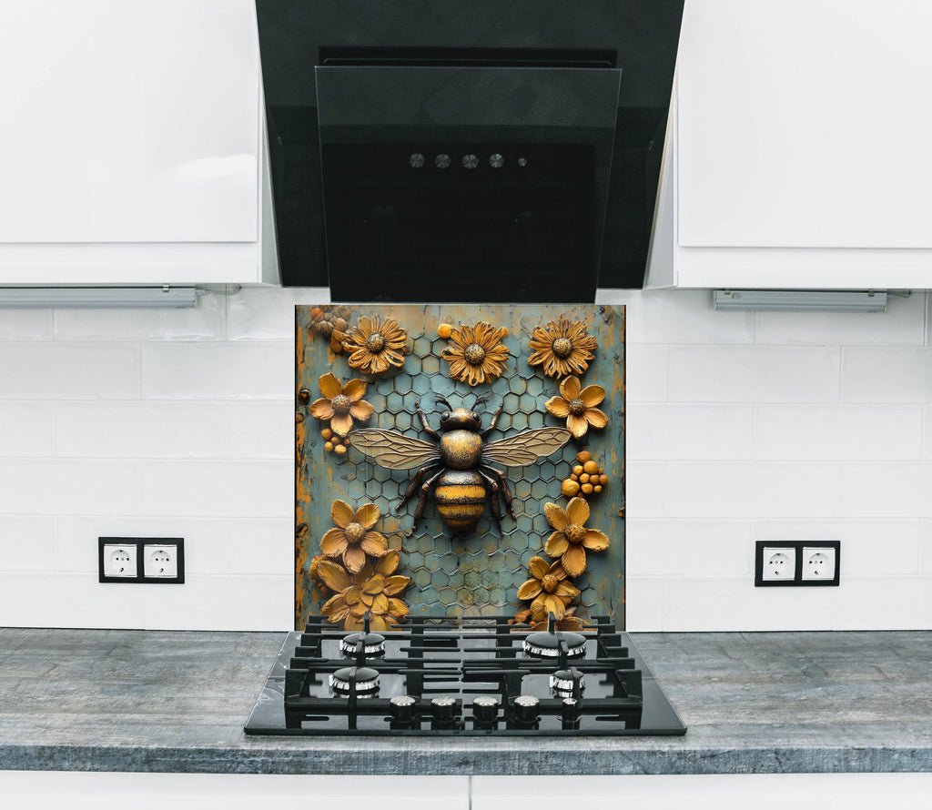 Vintage Honey Bee - Glass Kitchen Backsplash-BacksplashArtworks