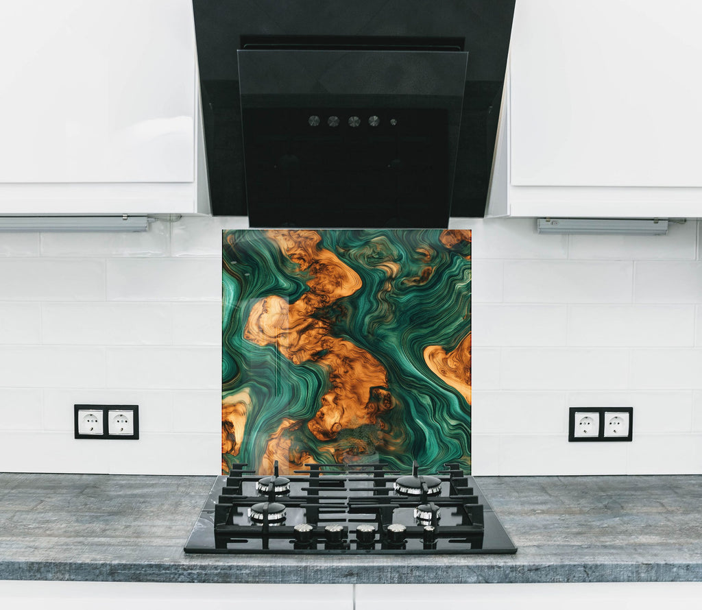 Luxury emerald and gold backsplash artistic textured backsplash glass art ideal for contemporary and high end kitchen renovations

