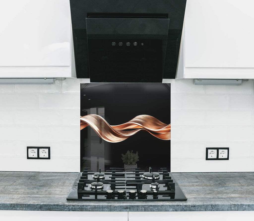 Elegant copper wave kitchen backsplash premium textured backsplash glass art panel perfect for contemporary and modern kitchen designs


