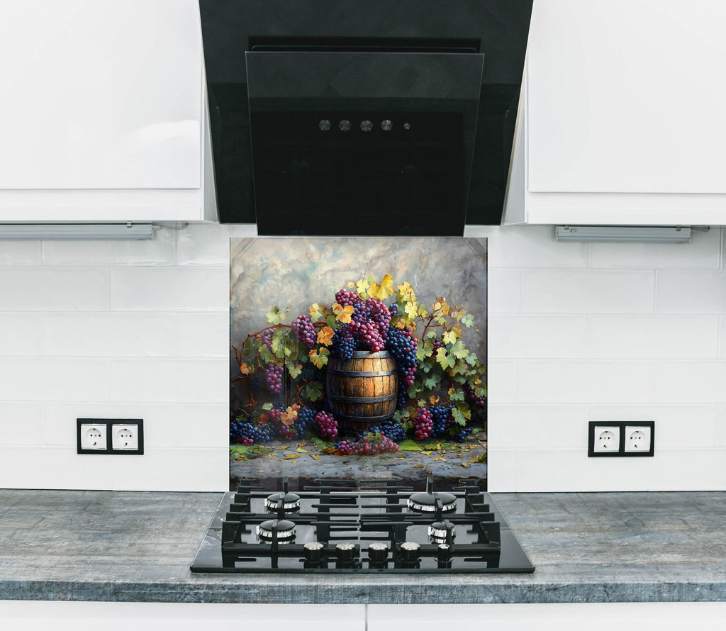 Rustic Grape Vine Glass Kitchen Backsplash – Vineyard Barrel Design-BacksplashArtworks