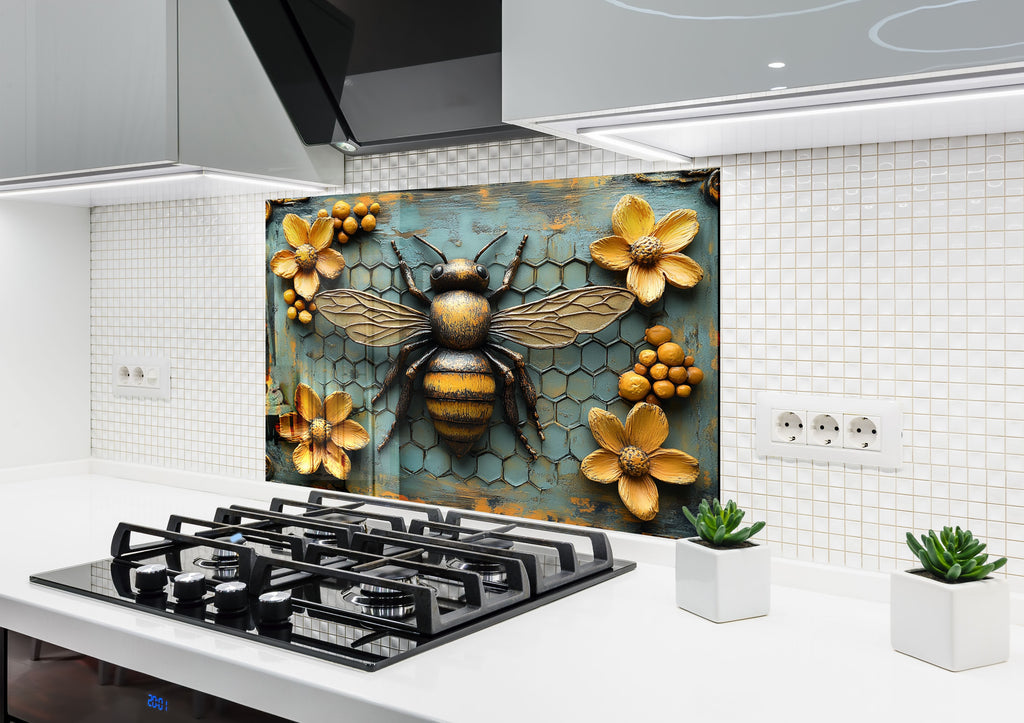 Vintage Honey Bee - Glass Kitchen Backsplash-BacksplashArtworks