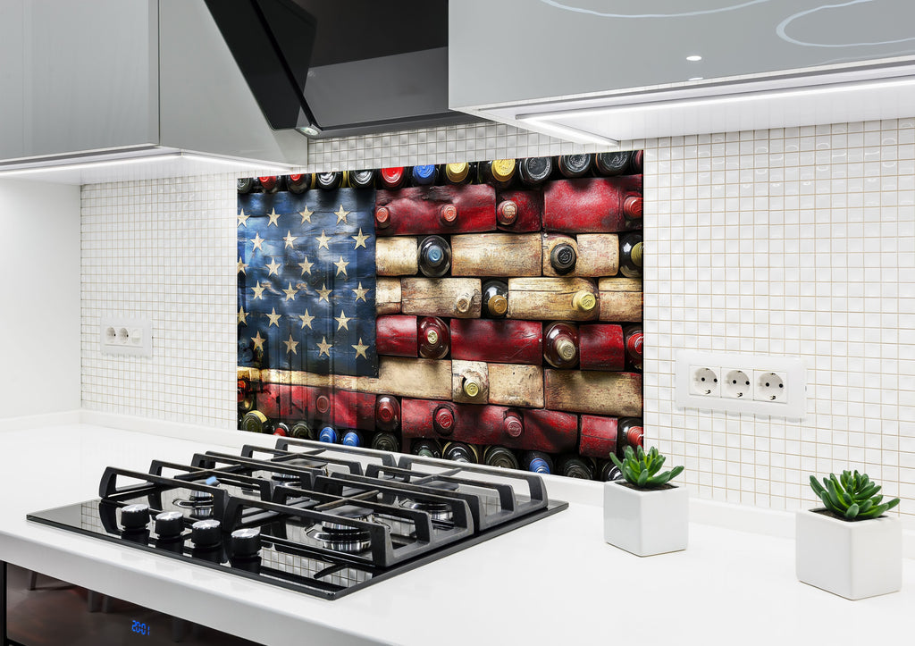 American Flag - Wine Bottle Glass Kitchen Backsplash-BacksplashArtworks