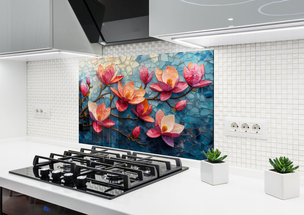 Magnolia Mosaic Art - Glass Kitchen Backsplash-BacksplashArtworks