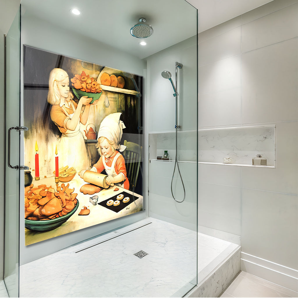 Classic illustrated baking day design for charming retro kitchen backsplash.

