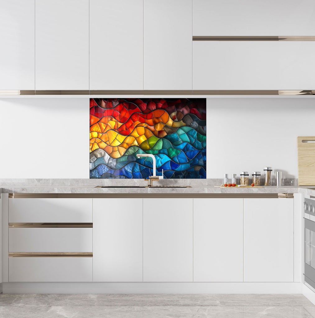 Rainbow Waves Stained - Glass Kitchen Backsplash-BacksplashArtworks