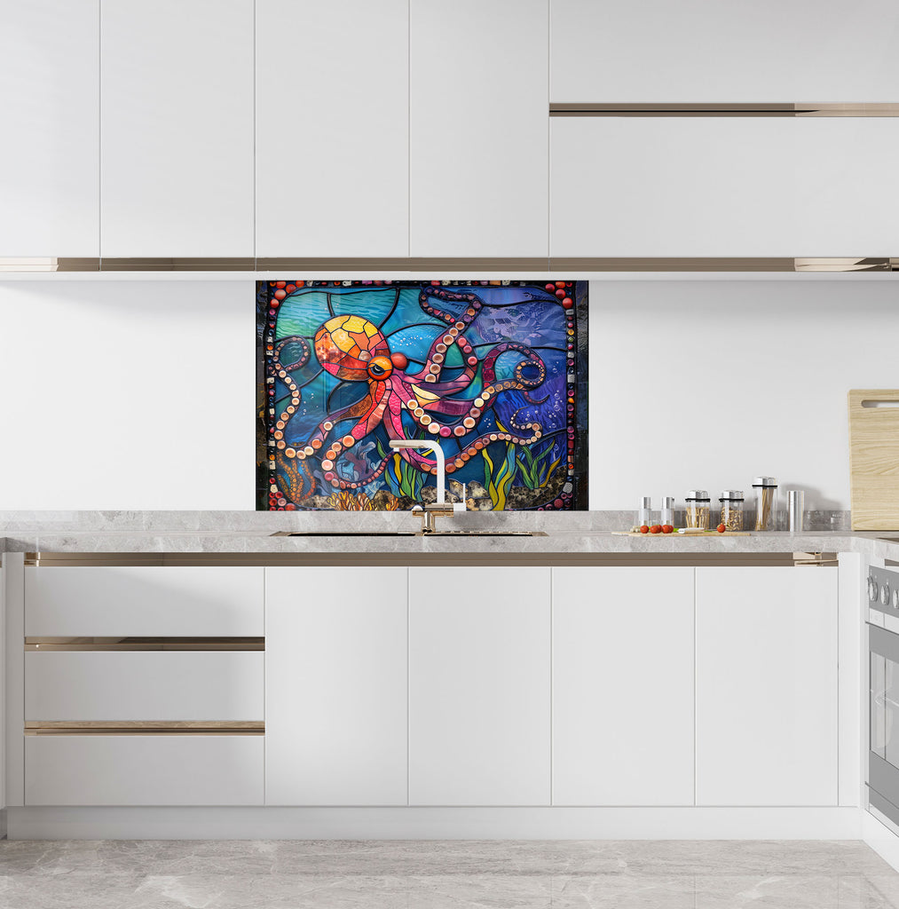 Stained Glass Octopus – Glass Kitchen Backsplash-BacksplashArtworks