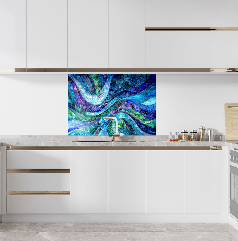 Blue Ocean Waves - Glass Kitchen Backsplash-BacksplashArtworks