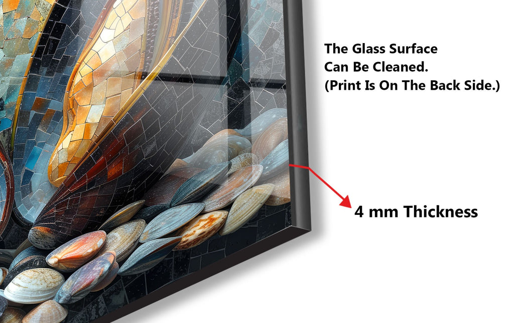 Mosaic Glass Kitchen Backsplash with Open Oyster and Pearl Design-BacksplashArtworks