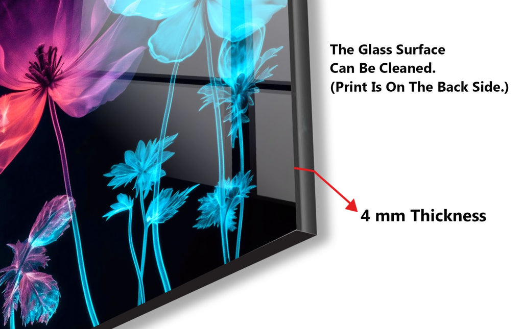 Neon Floral Glow - Glass Kitchen Backsplash-BacksplashArtworks