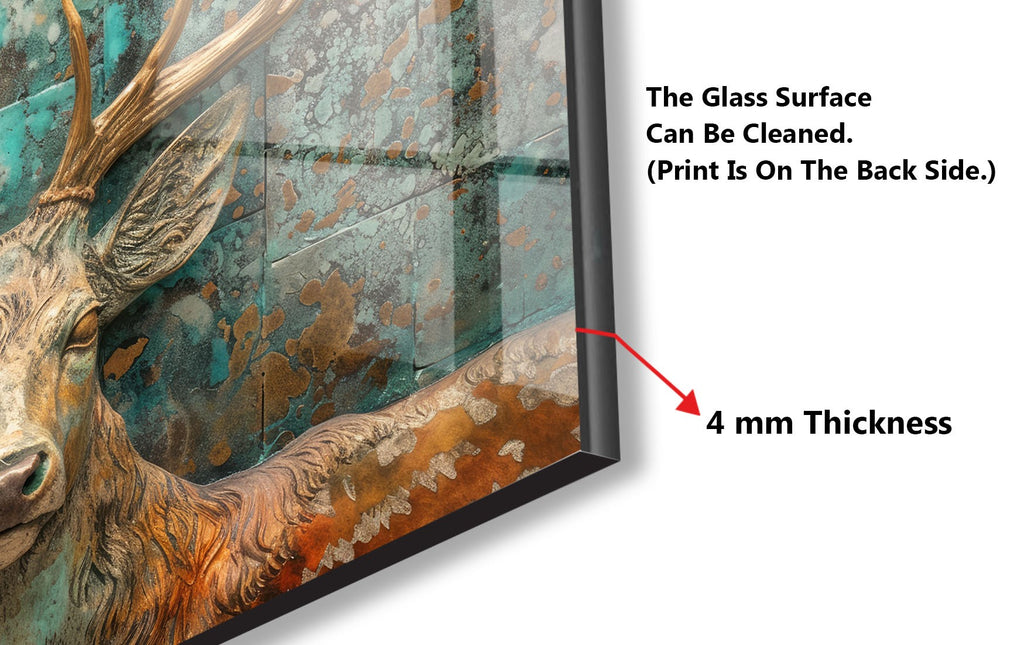 Noble Deer & Aged Copper Elegance - Glass Kitchen Backsplash-BacksplashArtworks