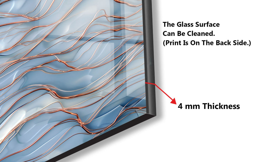 Wave Texture Blue & Copper - Glass Kitchen Backsplash-BacksplashArtworks
