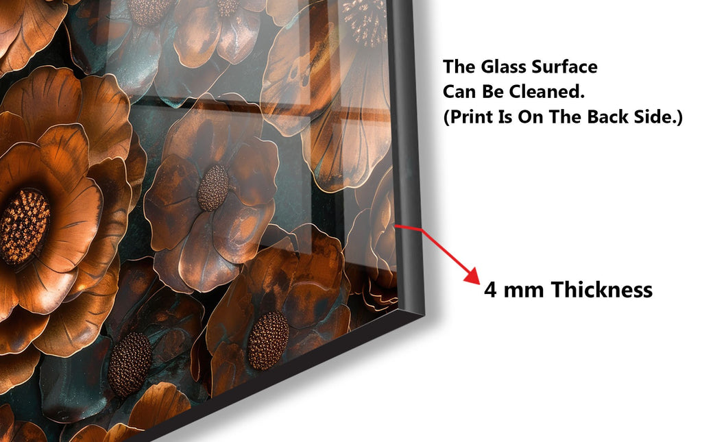 Rustic Metal Floral Art - Glass Kitchen Backsplash-BacksplashArtworks
