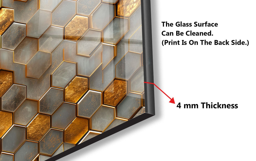 Golden Hexagon - Glass Kitchen Backsplash-BacksplashArtworks