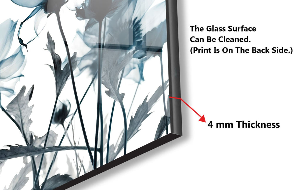 Monochrome Wildflower Elegance - Glass Kitchen Backsplash-BacksplashArtworks