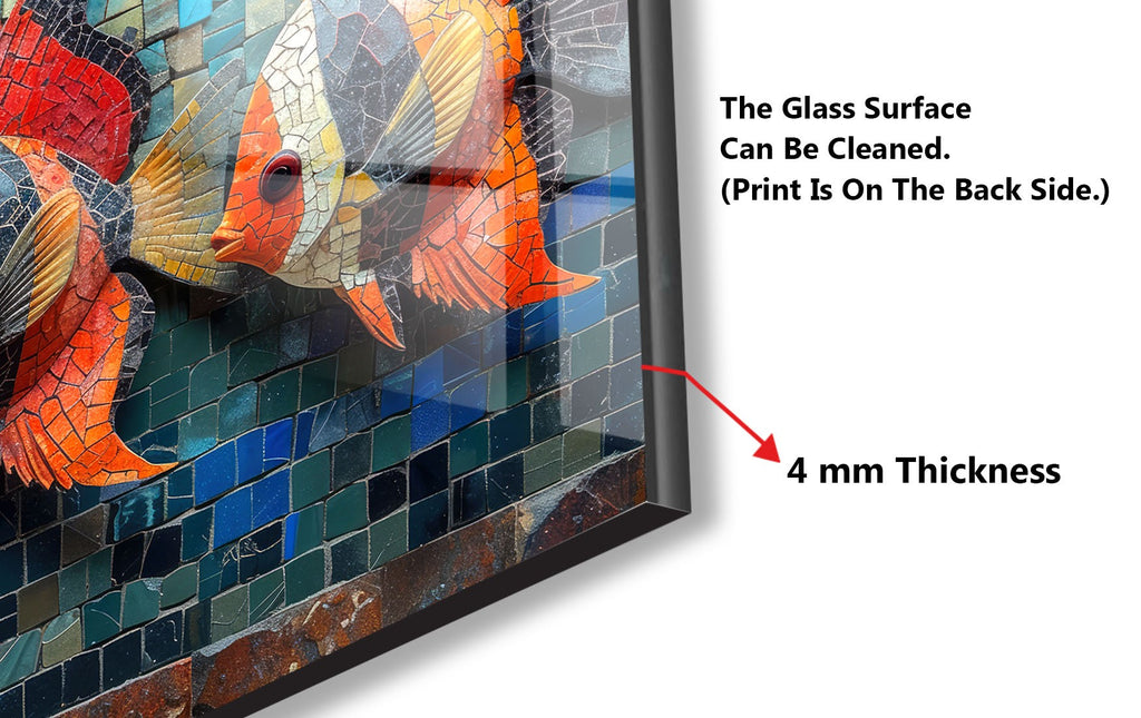Mosaic-Inspired Glass Kitchen Backsplash with Colored Fish Design-BacksplashArtworks