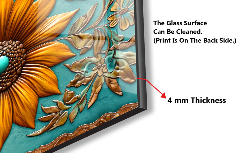 Rustic Sunflower Bloom - Glass Kitchen Backsplash-BacksplashArtworks