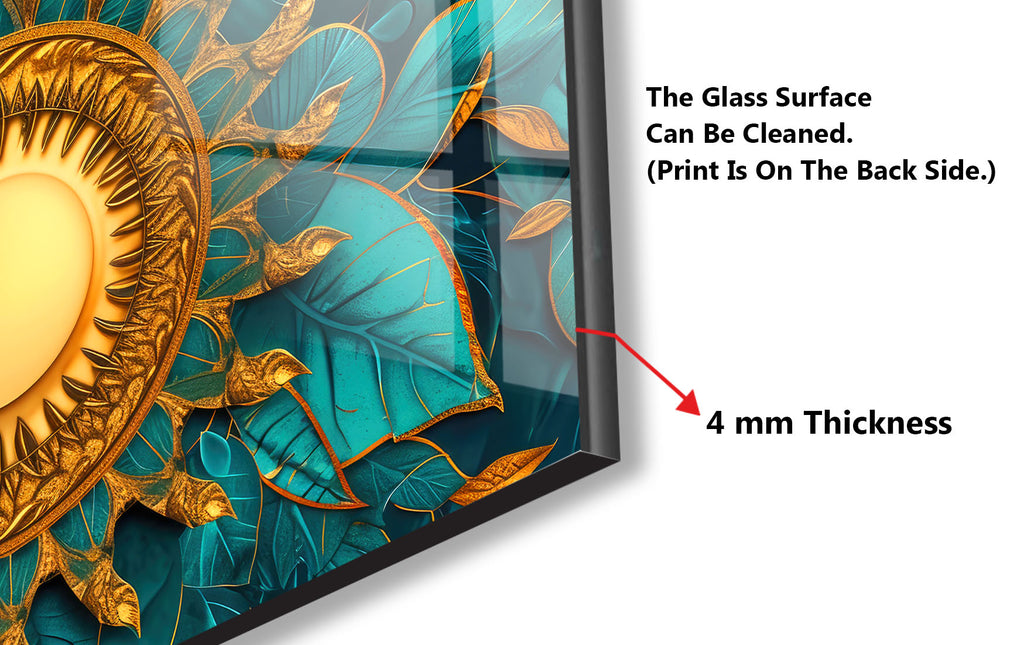 Golden Sun Mandala - Glass Kitchen Backsplash-BacksplashArtworks