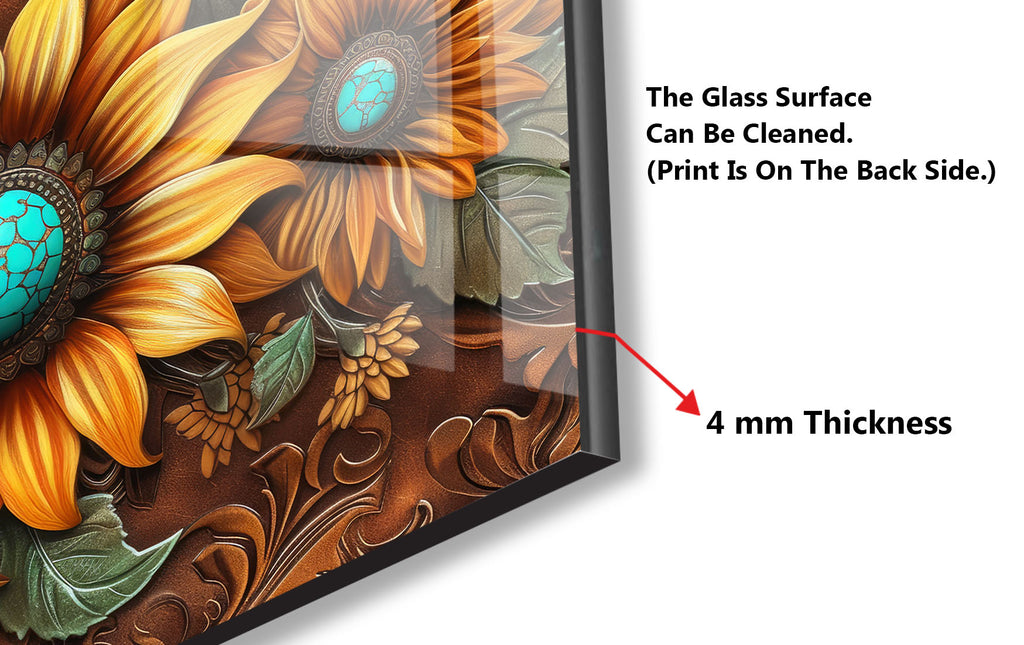 Rustic Sunflower Trio - Glass Kitchen Backsplash-BacksplashArtworks