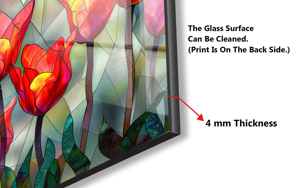 Stained Glass Tulips - Glass Kitchen Backsplash-BacksplashArtworks