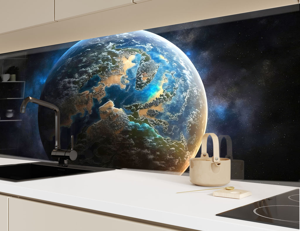 Cosmic Earth View Wall Art - Tempered Glass Kitchen Backsplash-BacksplashArtworks