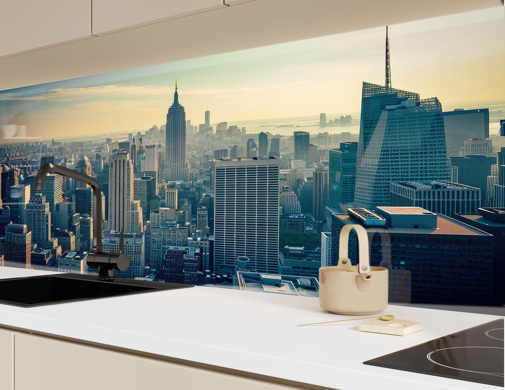 Urban Skyline Cityscape Wall Art - Tempered Glass Kitchen Backsplash-BacksplashArtworks
