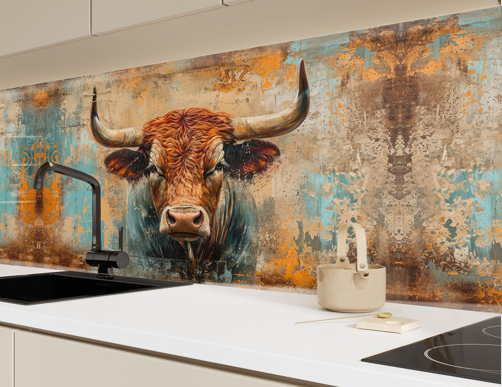 Texas Longhorn – Glass Kitchen Backsplash-BacksplashArtworks