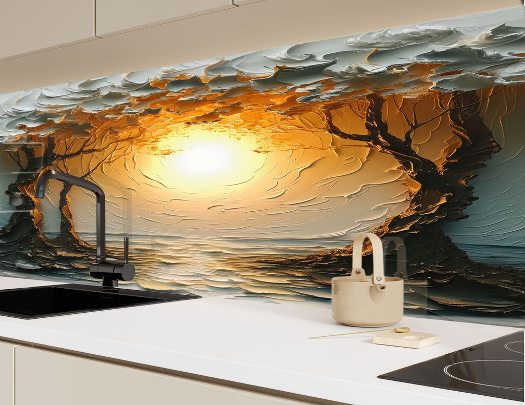 Golden Sunrise Serenity Wall Art - Tempered Glass Kitchen Backsplash-BacksplashArtworks