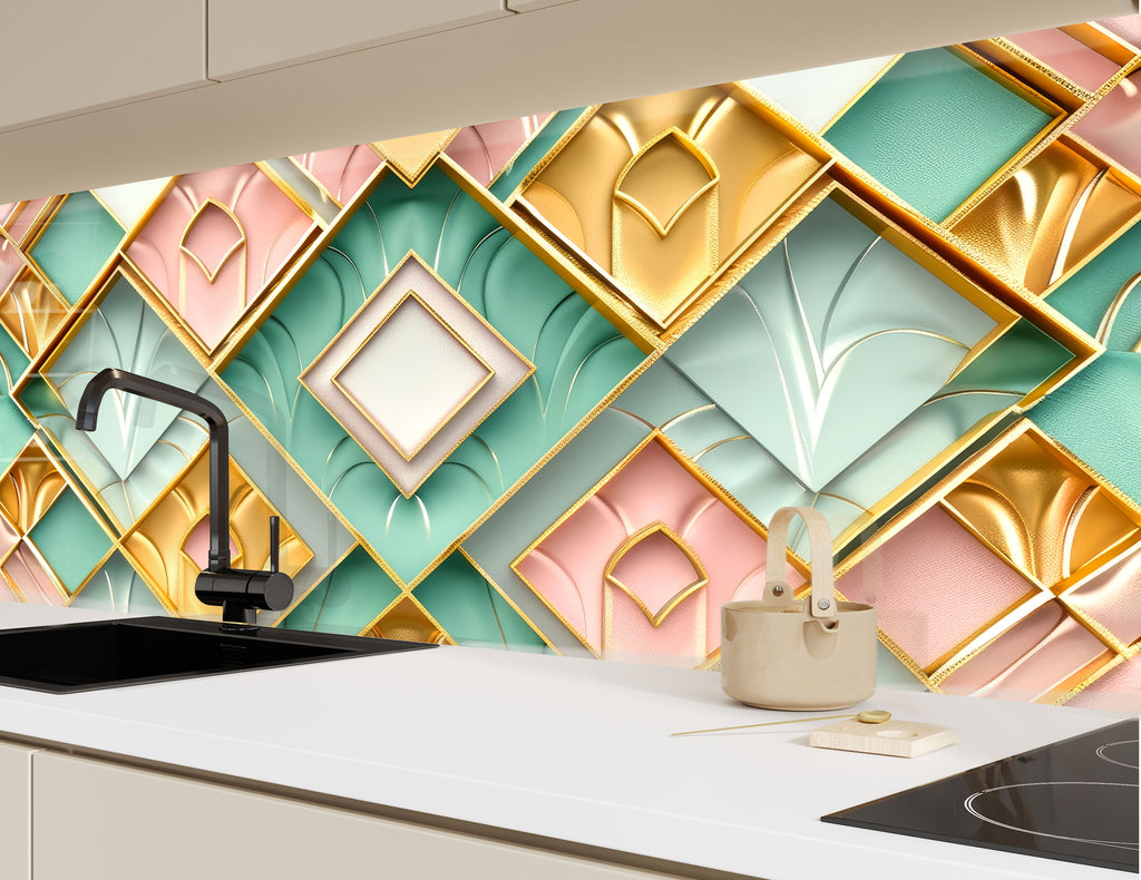 Art Deco Glam - Glass Kitchen Backsplash-BacksplashArtworks