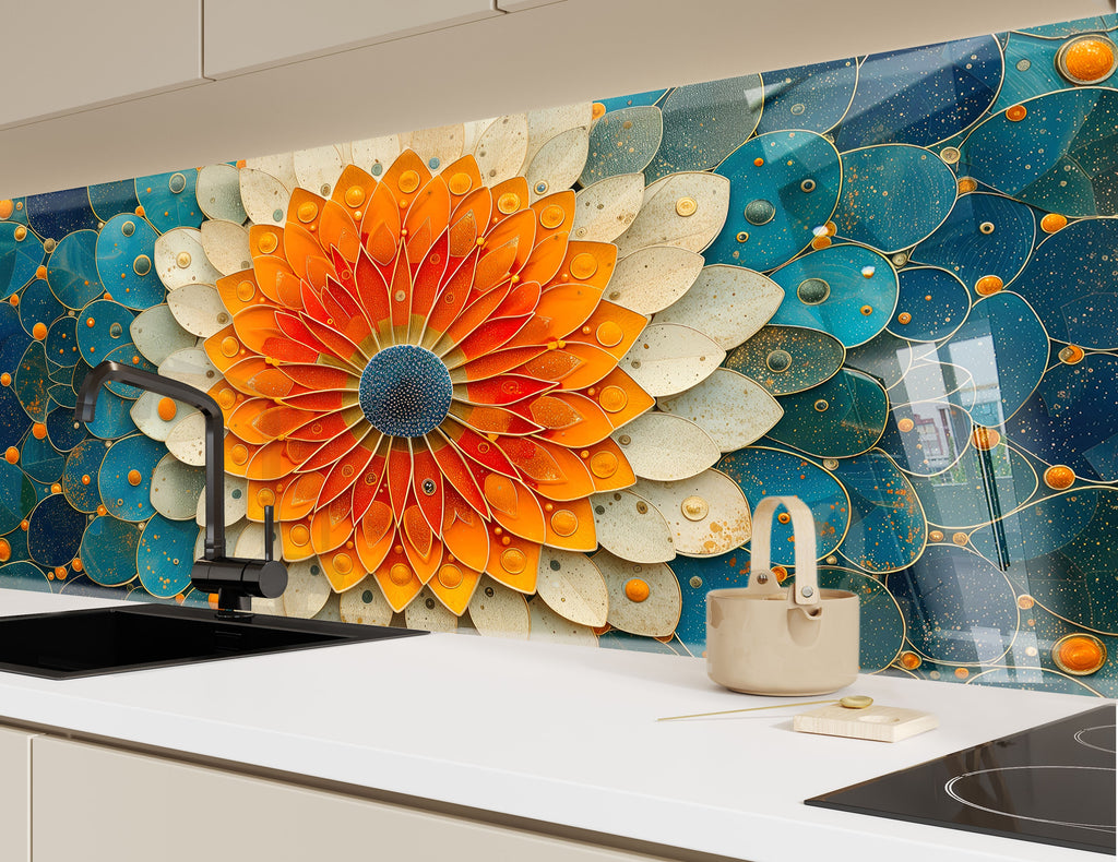 Mandala Bloom Art - Glass Kitchen Backsplash-BacksplashArtworks