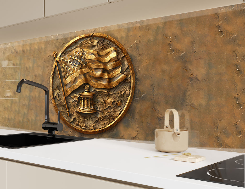 Patriotic American Flag - Glass Kitchen Backsplash-BacksplashArtworks