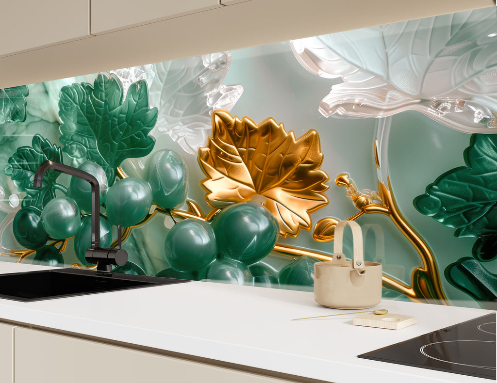 Golden Vineyard Grapes - Glass Kitchen Backsplash-BacksplashArtworks