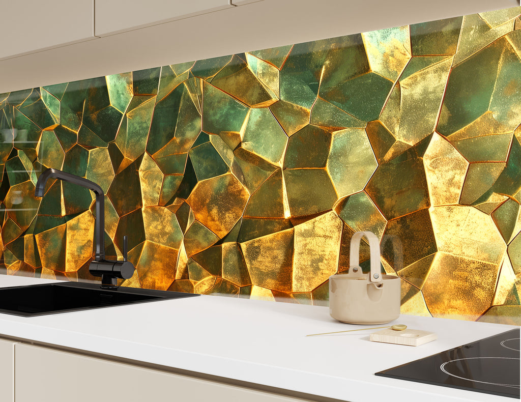 Golden Emerald - Glass Kitchen Backsplash-BacksplashArtworks