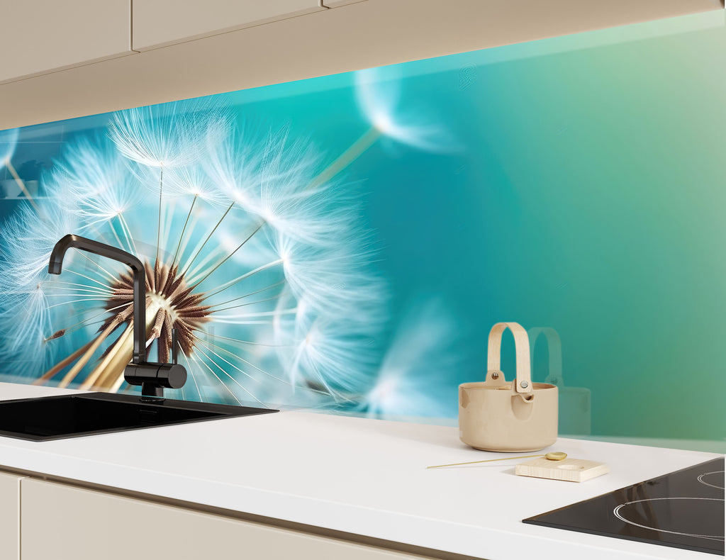 Dandelion Breeze Serenity - Glass Kitchen Backsplash-BacksplashArtworks